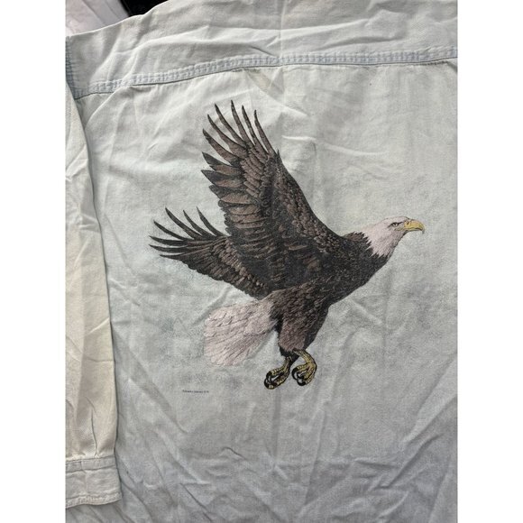 VINTAGE 90'S DENIM BUTTON UP SHIRT WITH EAGLE SIZE 2XL | E1 - Picture 7 of 9